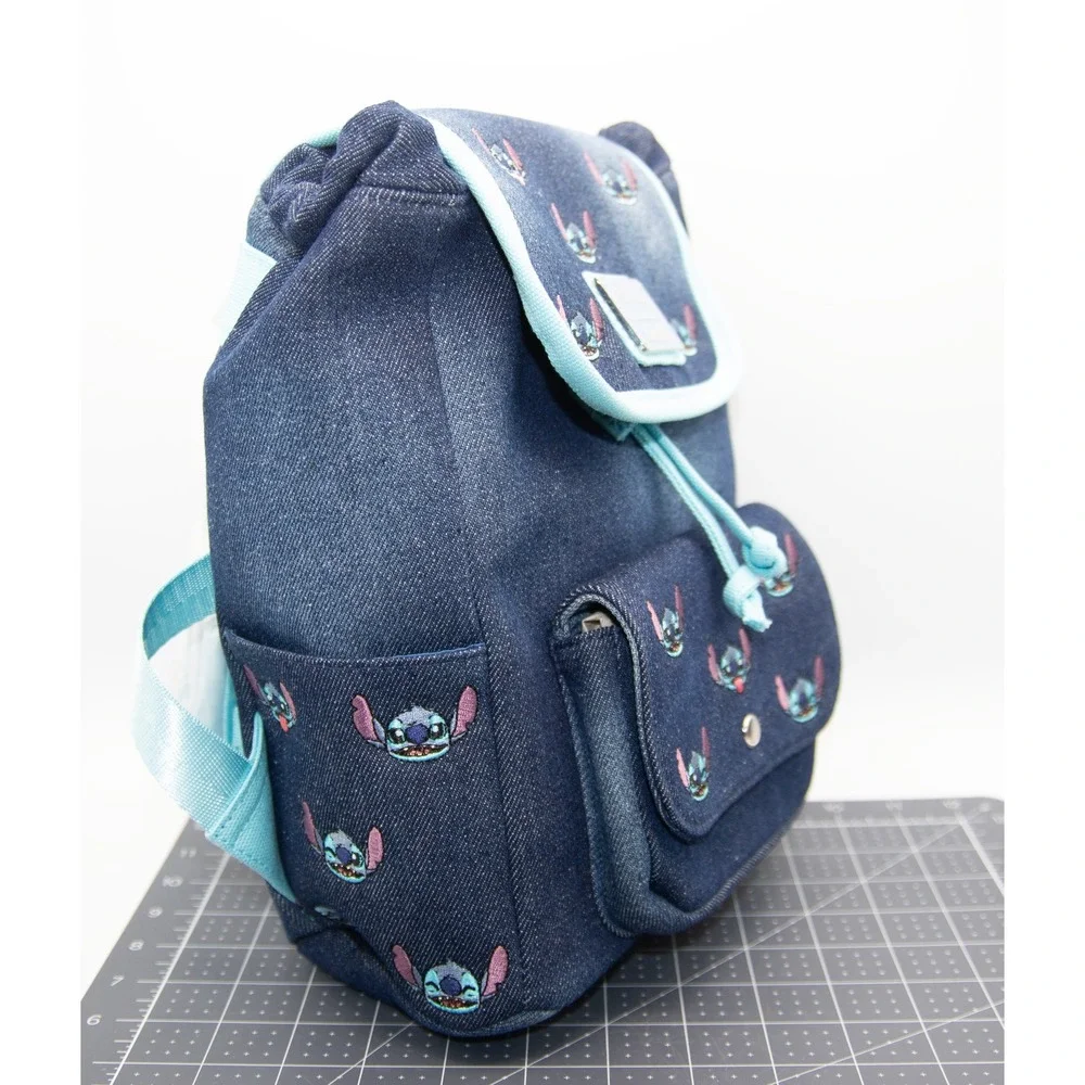 Disney Loungefly Stitch‎ Denim Mini Backpack Embroidered Drawstring Bag New